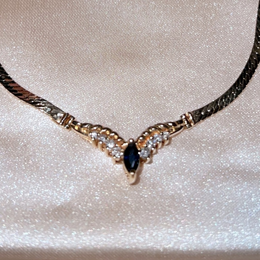 14k Gold Natural Sapphire and Diamond Necklace